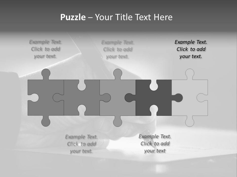 Hand At Desk Signing Paperwork/Document/ Contract Or Making Notes - Black And White Image. PowerPoint Template