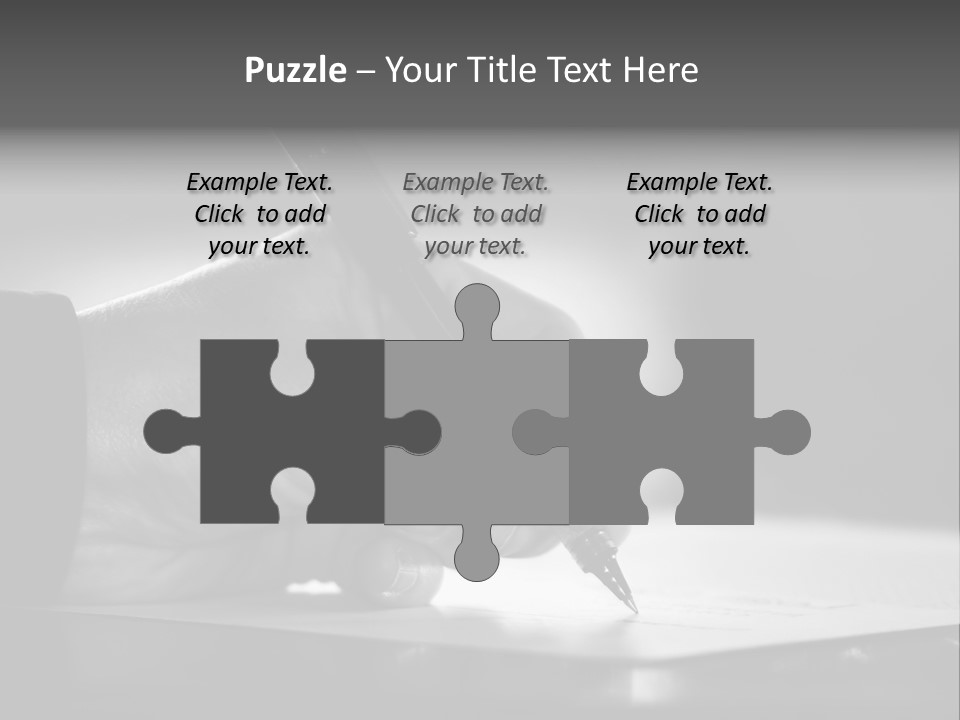 Hand At Desk Signing Paperwork/Document/ Contract Or Making Notes - Black And White Image. PowerPoint Template