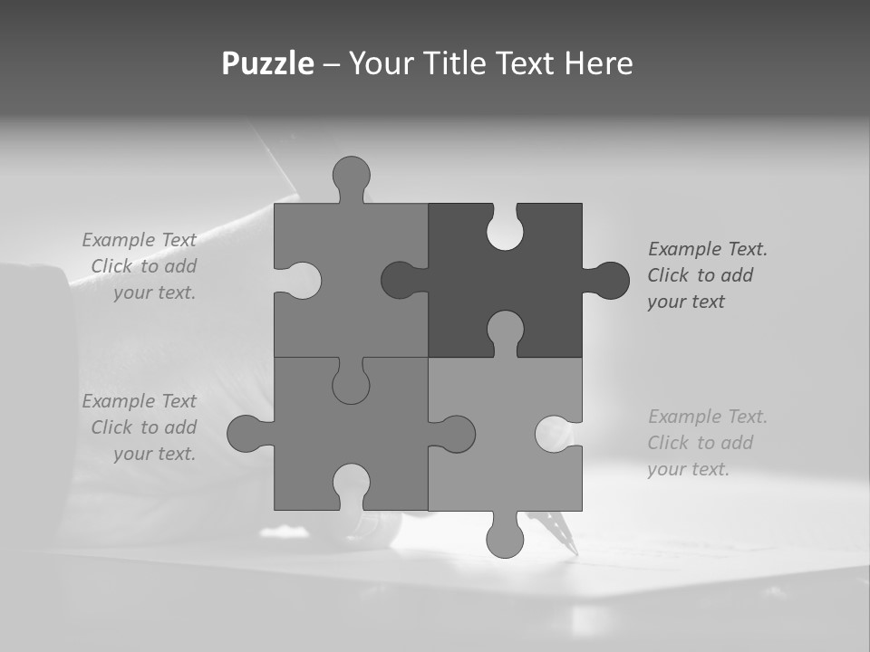 Hand At Desk Signing Paperwork/Document/ Contract Or Making Notes - Black And White Image. PowerPoint Template