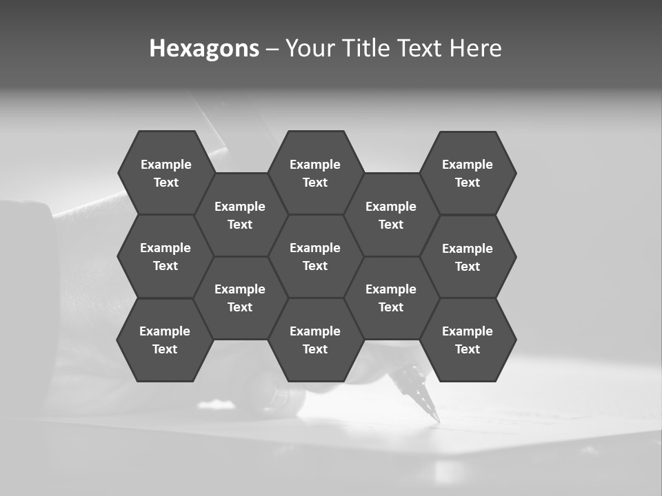 Hand At Desk Signing Paperwork/Document/ Contract Or Making Notes - Black And White Image. PowerPoint Template