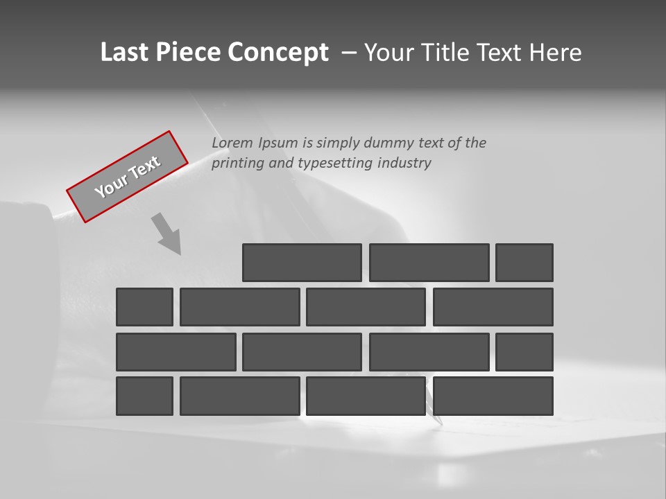 Hand At Desk Signing Paperwork/Document/ Contract Or Making Notes - Black And White Image. PowerPoint Template