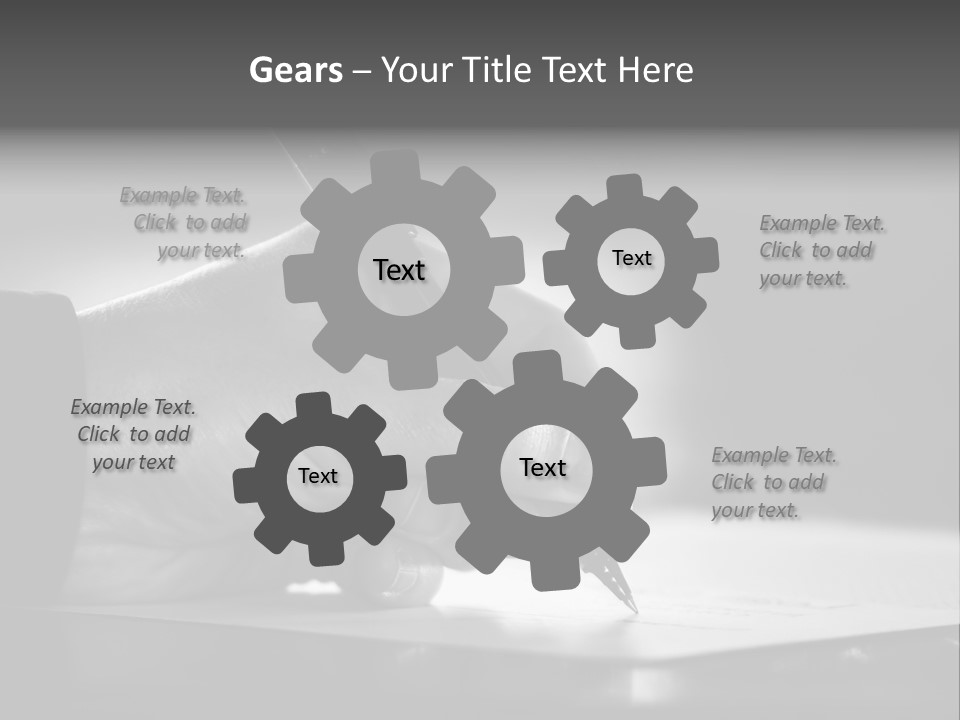 Hand At Desk Signing Paperwork/Document/ Contract Or Making Notes - Black And White Image. PowerPoint Template