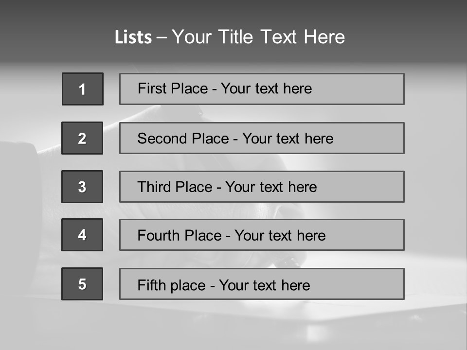 Hand At Desk Signing Paperwork/Document/ Contract Or Making Notes - Black And White Image. PowerPoint Template