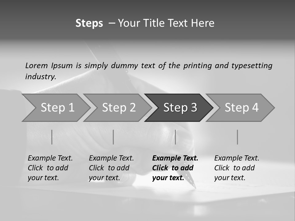 Hand At Desk Signing Paperwork/Document/ Contract Or Making Notes - Black And White Image. PowerPoint Template