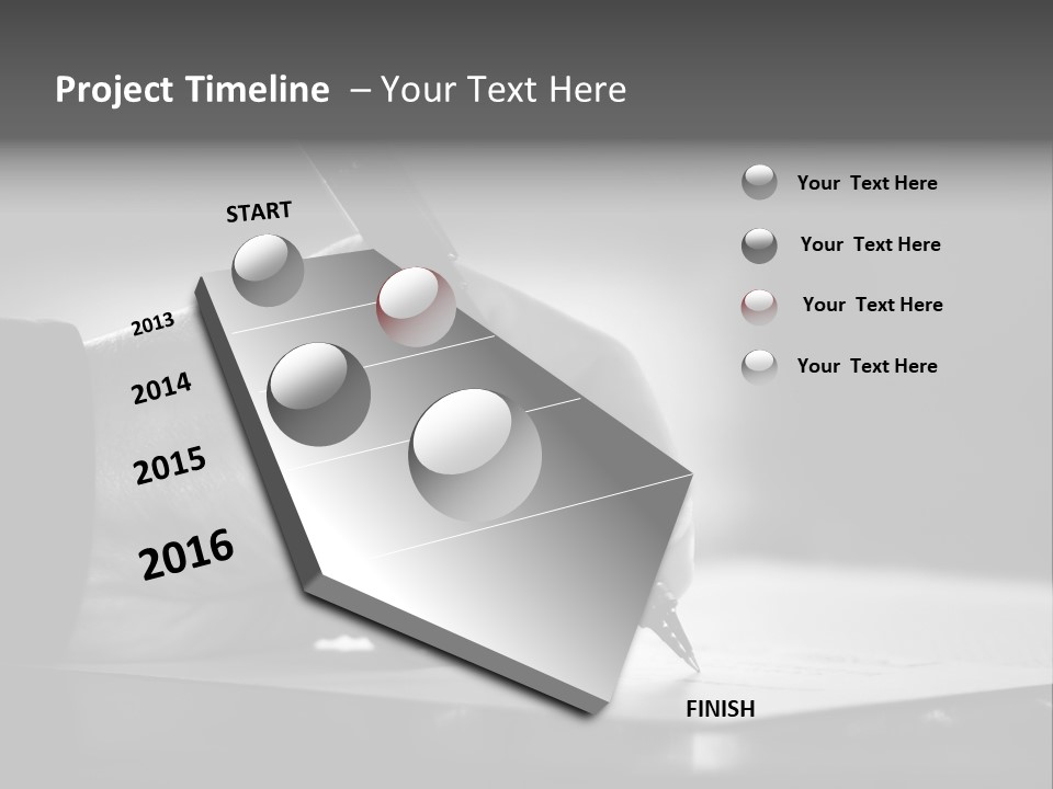 Hand At Desk Signing Paperwork/Document/ Contract Or Making Notes - Black And White Image. PowerPoint Template