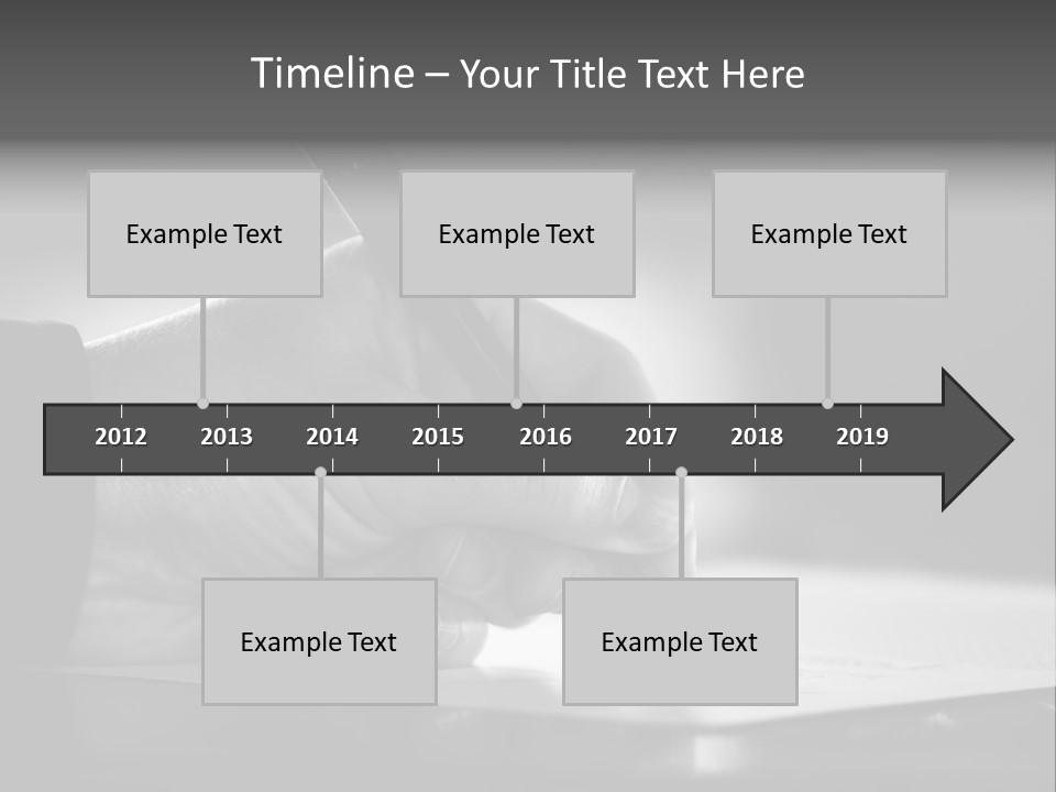 Hand At Desk Signing Paperwork/Document/ Contract Or Making Notes - Black And White Image. PowerPoint Template