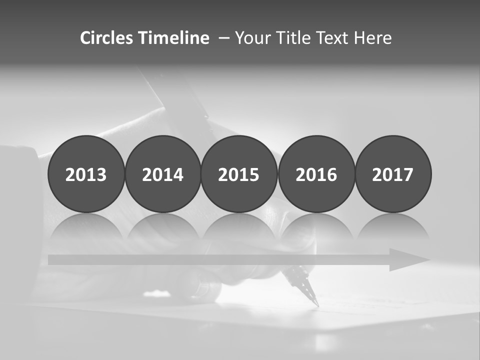 Hand At Desk Signing Paperwork/Document/ Contract Or Making Notes - Black And White Image. PowerPoint Template