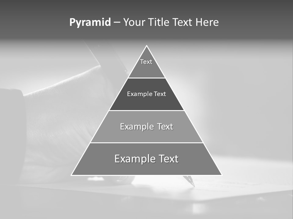 Hand At Desk Signing Paperwork/Document/ Contract Or Making Notes - Black And White Image. PowerPoint Template
