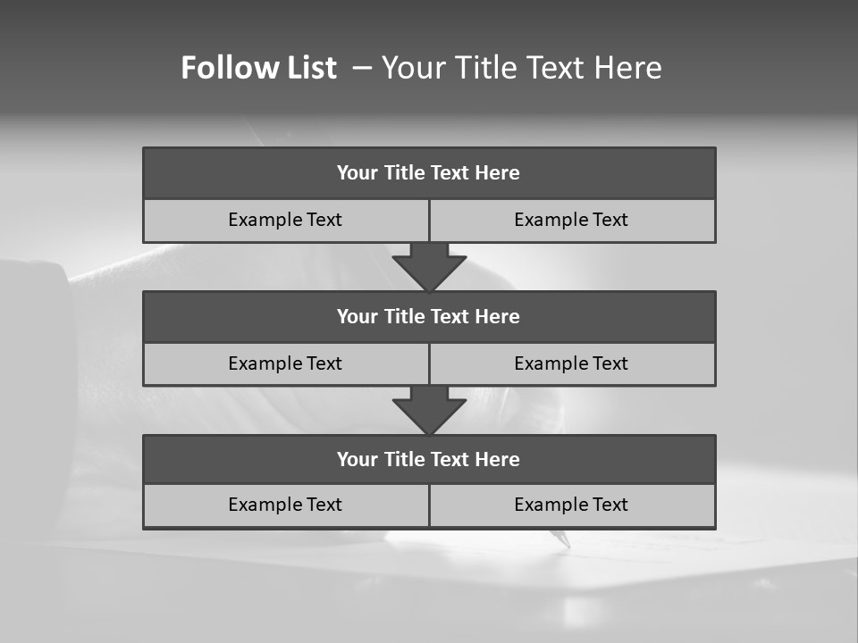 Hand At Desk Signing Paperwork/Document/ Contract Or Making Notes - Black And White Image. PowerPoint Template