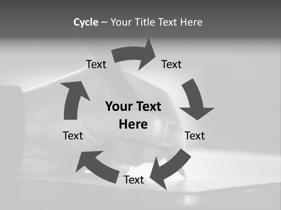 Hand At Desk Signing Paperwork/Document/ Contract Or Making Notes - Black And White Image. PowerPoint Template
