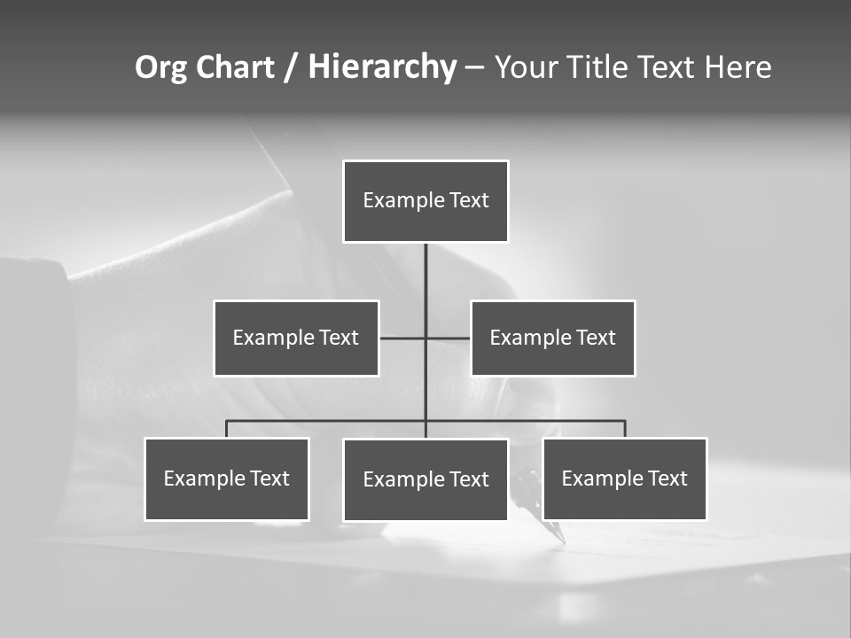 Hand At Desk Signing Paperwork/Document/ Contract Or Making Notes - Black And White Image. PowerPoint Template