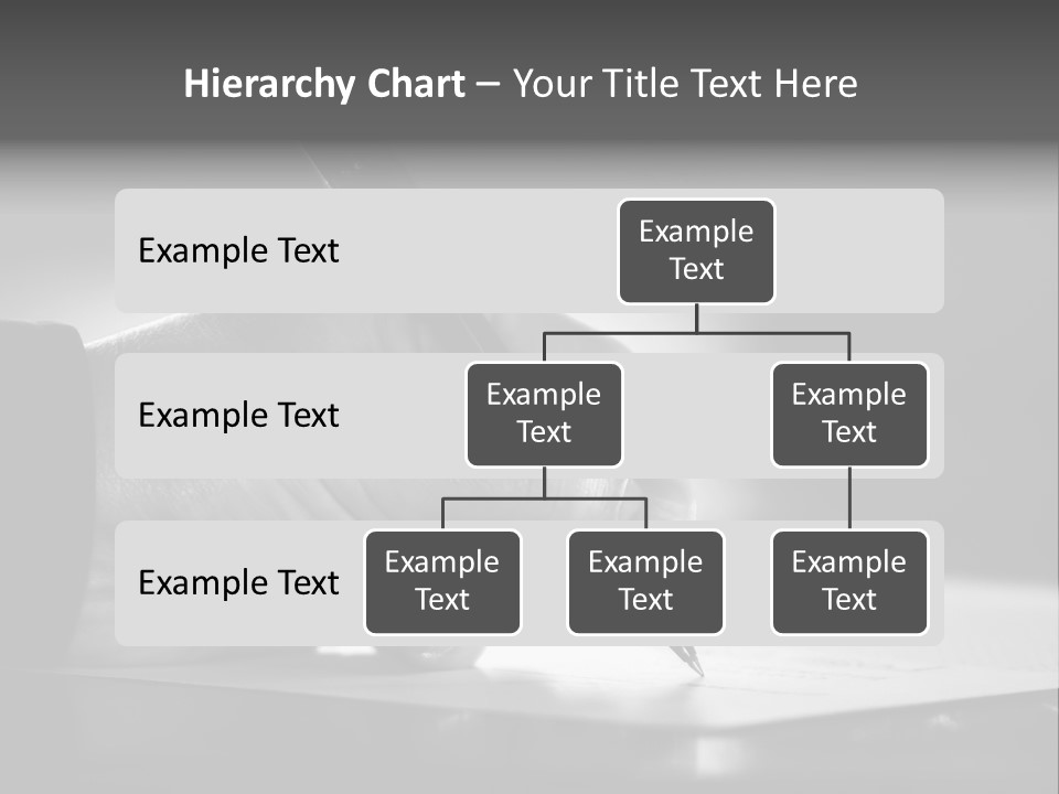 Hand At Desk Signing Paperwork/Document/ Contract Or Making Notes - Black And White Image. PowerPoint Template