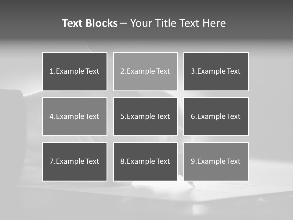 Hand At Desk Signing Paperwork/Document/ Contract Or Making Notes - Black And White Image. PowerPoint Template