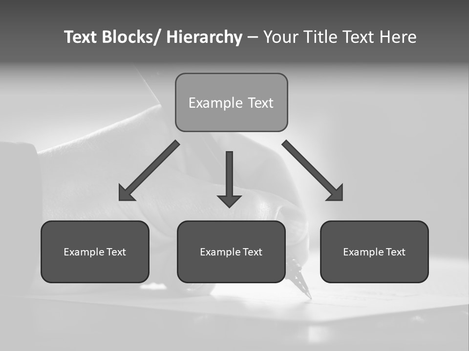 Hand At Desk Signing Paperwork/Document/ Contract Or Making Notes - Black And White Image. PowerPoint Template