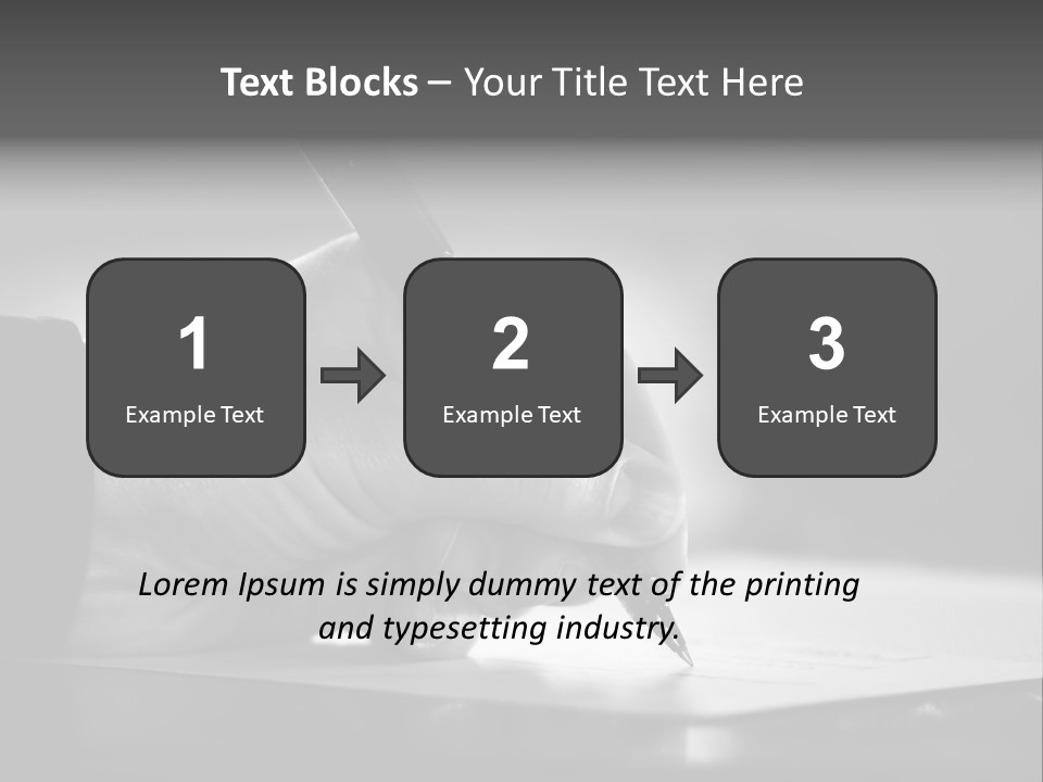 Hand At Desk Signing Paperwork/Document/ Contract Or Making Notes - Black And White Image. PowerPoint Template