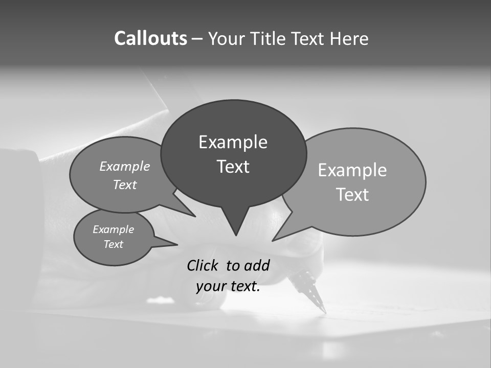 Hand At Desk Signing Paperwork/Document/ Contract Or Making Notes - Black And White Image. PowerPoint Template