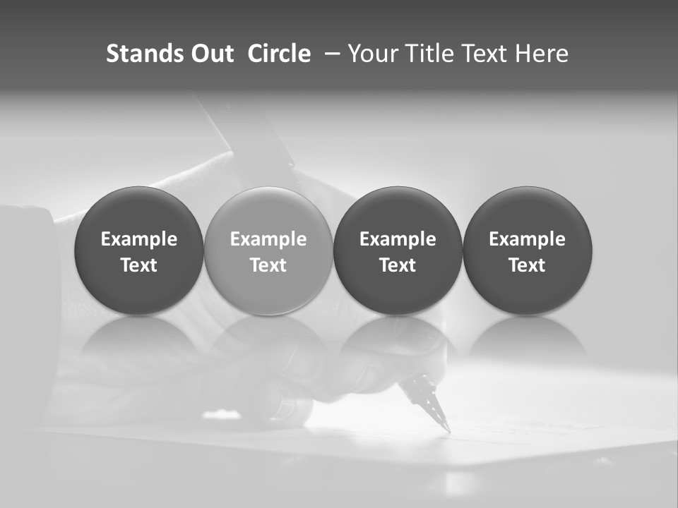 Hand At Desk Signing Paperwork/Document/ Contract Or Making Notes - Black And White Image. PowerPoint Template