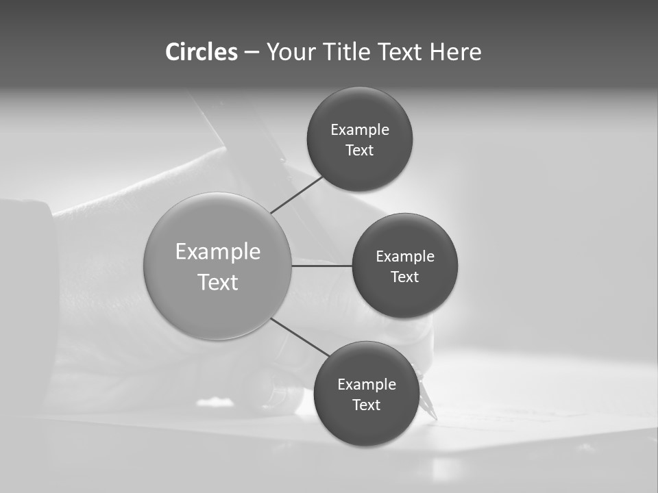 Hand At Desk Signing Paperwork/Document/ Contract Or Making Notes - Black And White Image. PowerPoint Template