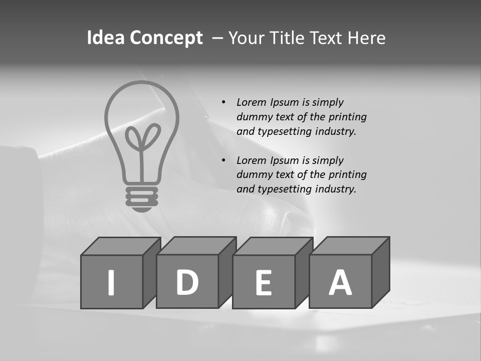 Hand At Desk Signing Paperwork/Document/ Contract Or Making Notes - Black And White Image. PowerPoint Template