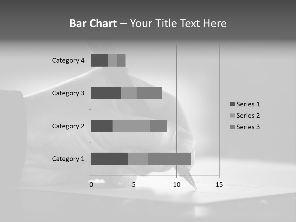 Hand At Desk Signing Paperwork/Document/ Contract Or Making Notes - Black And White Image. PowerPoint Template