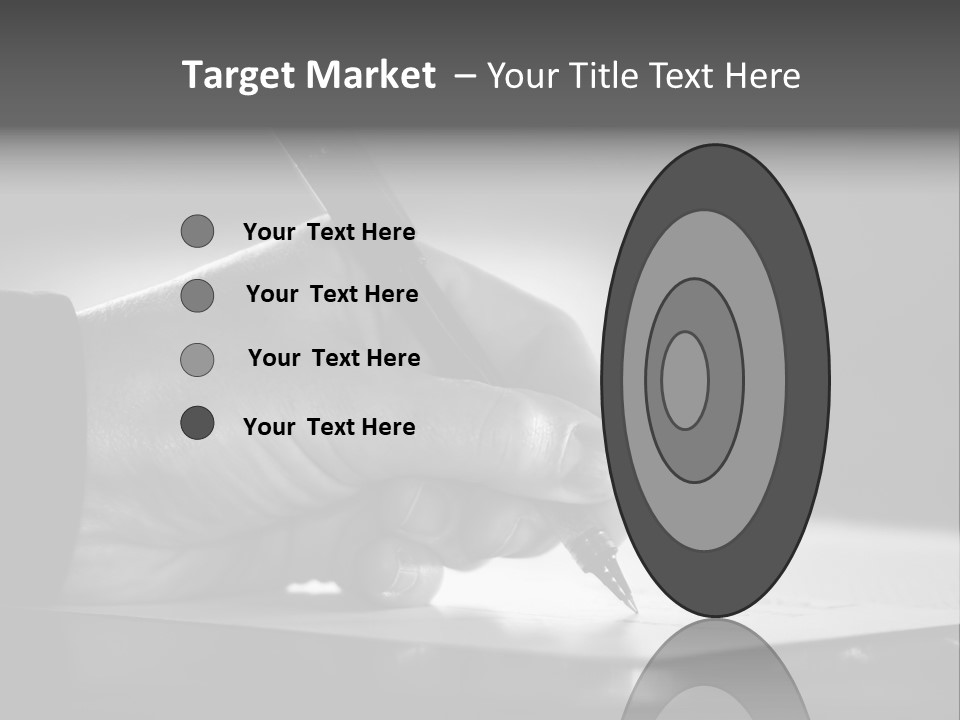 Hand At Desk Signing Paperwork/Document/ Contract Or Making Notes - Black And White Image. PowerPoint Template