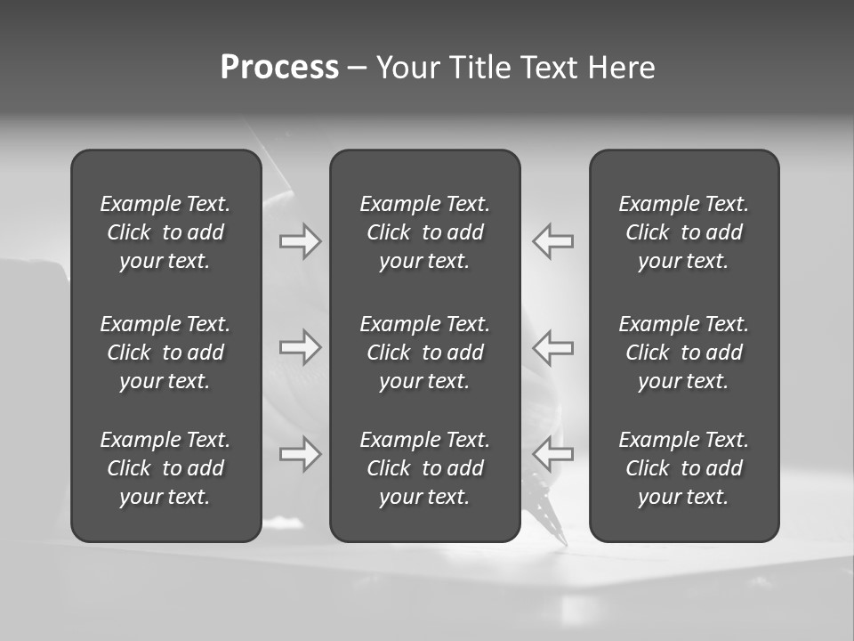 Hand At Desk Signing Paperwork/Document/ Contract Or Making Notes - Black And White Image. PowerPoint Template