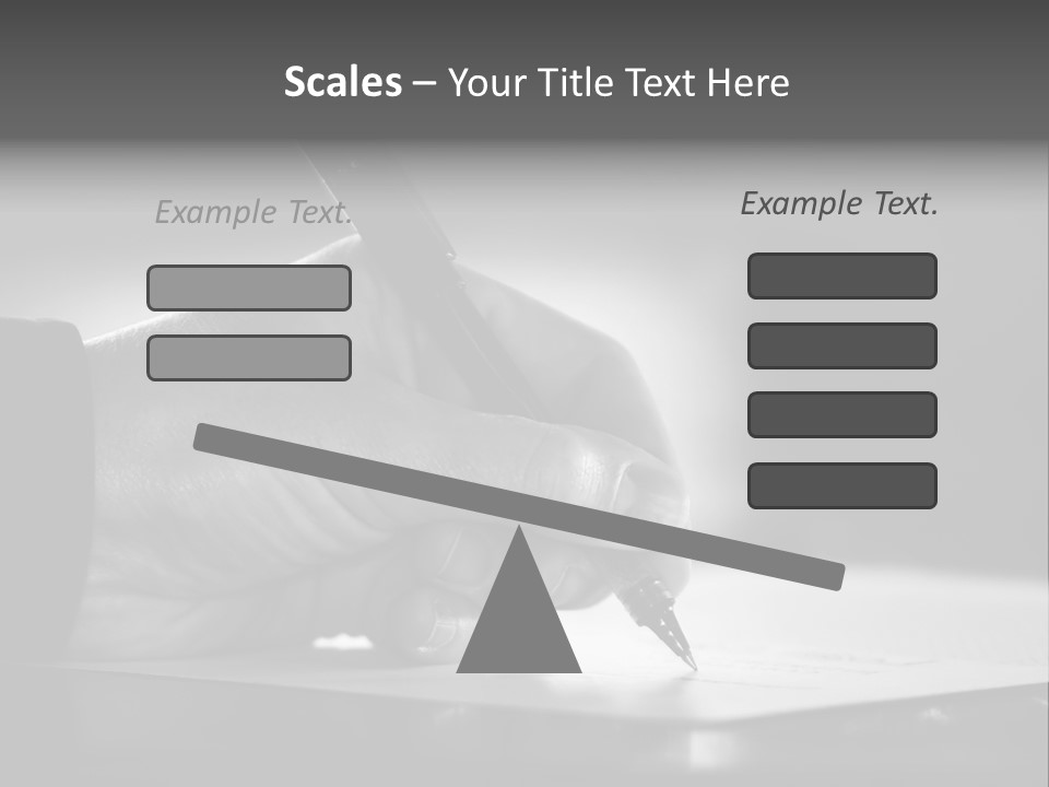 Hand At Desk Signing Paperwork/Document/ Contract Or Making Notes - Black And White Image. PowerPoint Template