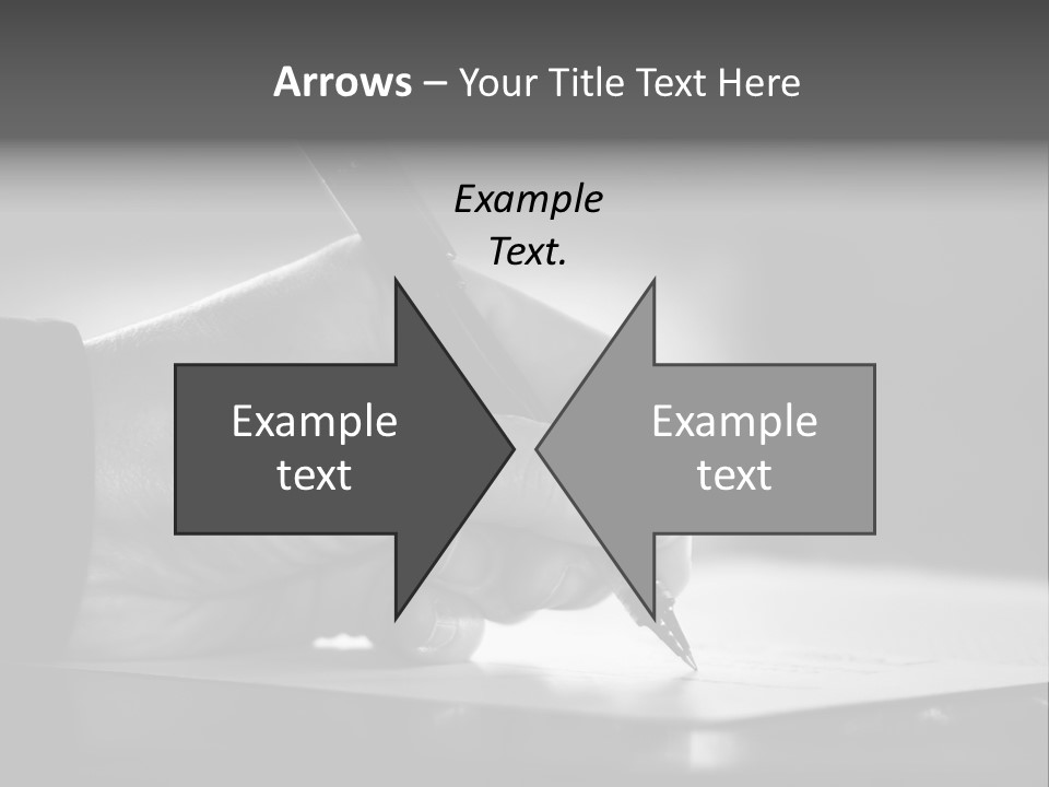 Hand At Desk Signing Paperwork/Document/ Contract Or Making Notes - Black And White Image. PowerPoint Template