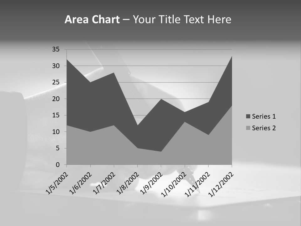 Hand At Desk Signing Paperwork/Document/ Contract Or Making Notes - Black And White Image. PowerPoint Template