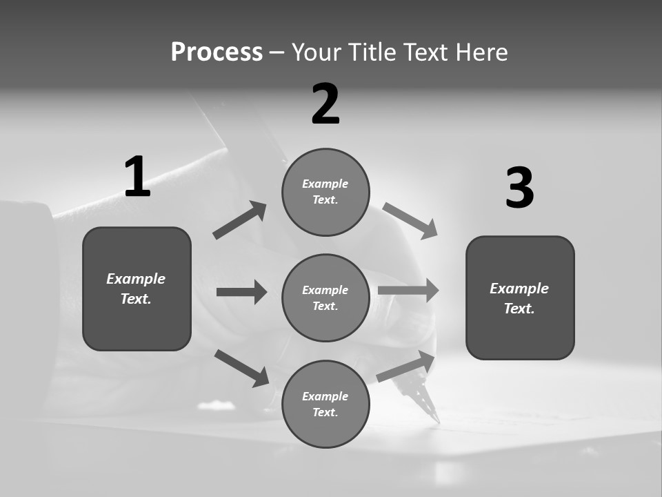 Hand At Desk Signing Paperwork/Document/ Contract Or Making Notes - Black And White Image. PowerPoint Template