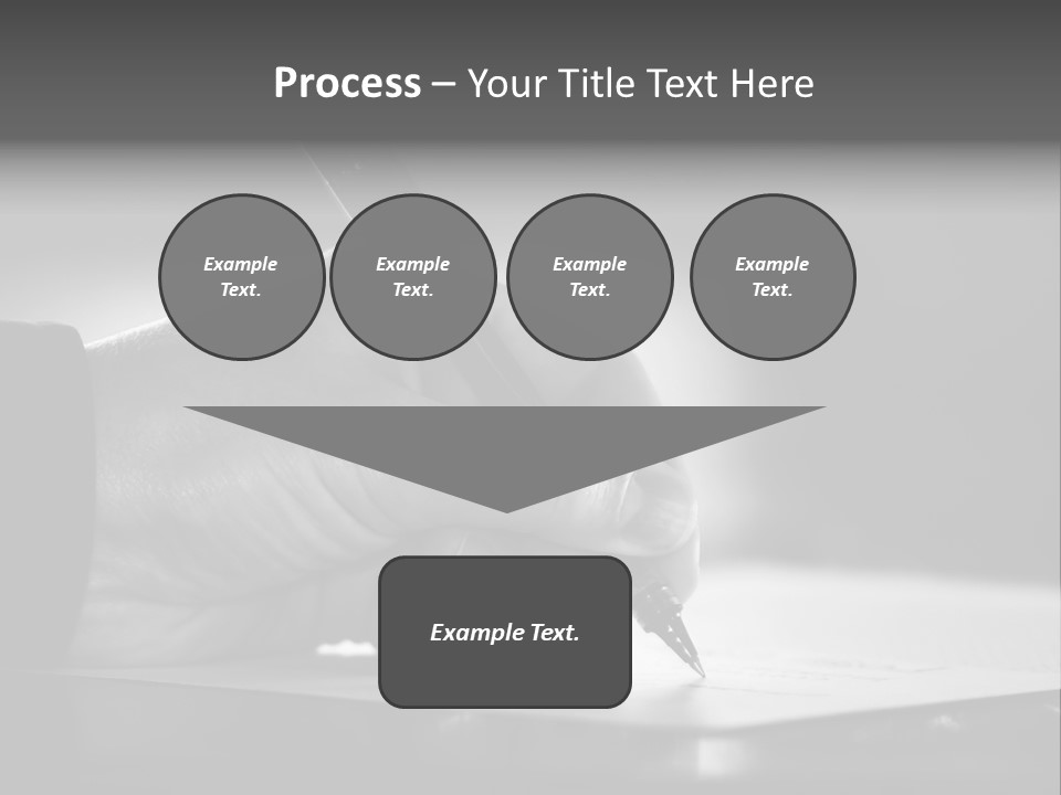 Hand At Desk Signing Paperwork/Document/ Contract Or Making Notes - Black And White Image. PowerPoint Template
