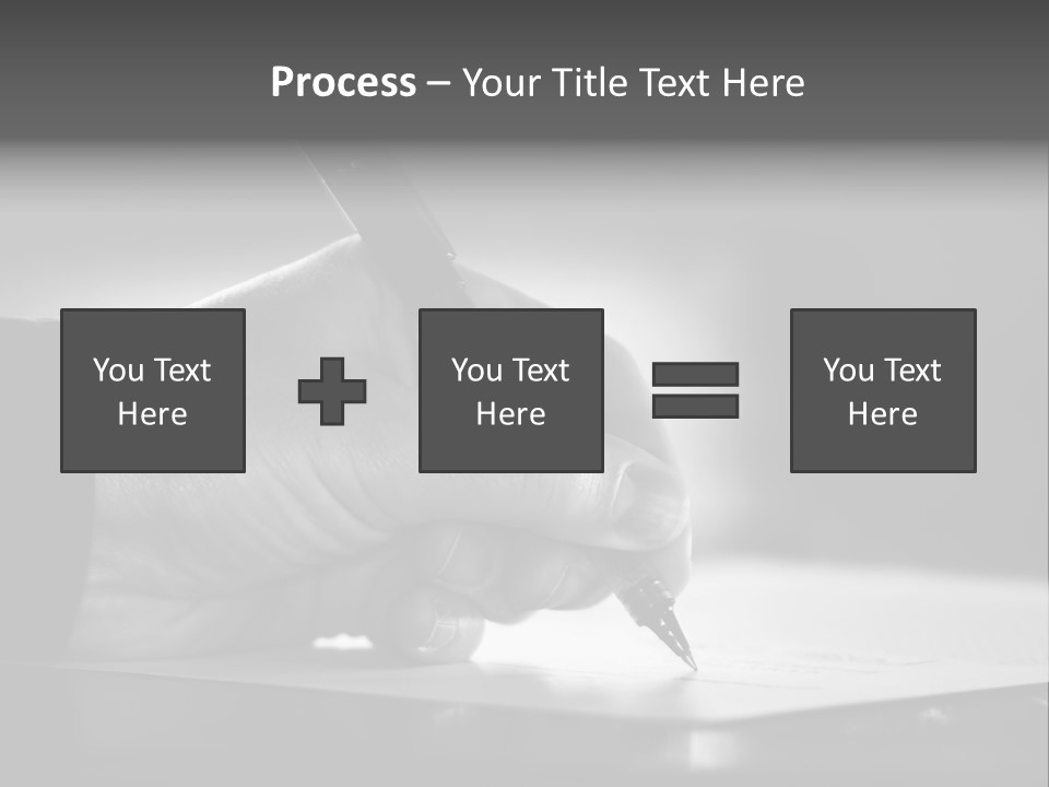 Hand At Desk Signing Paperwork/Document/ Contract Or Making Notes - Black And White Image. PowerPoint Template