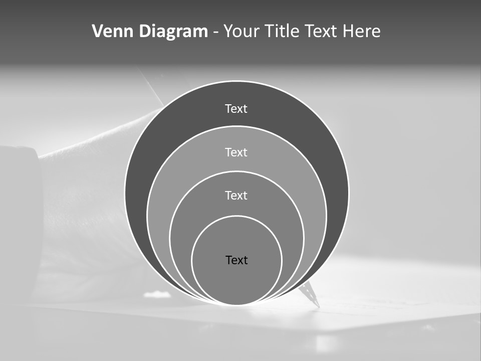 Hand At Desk Signing Paperwork/Document/ Contract Or Making Notes - Black And White Image. PowerPoint Template