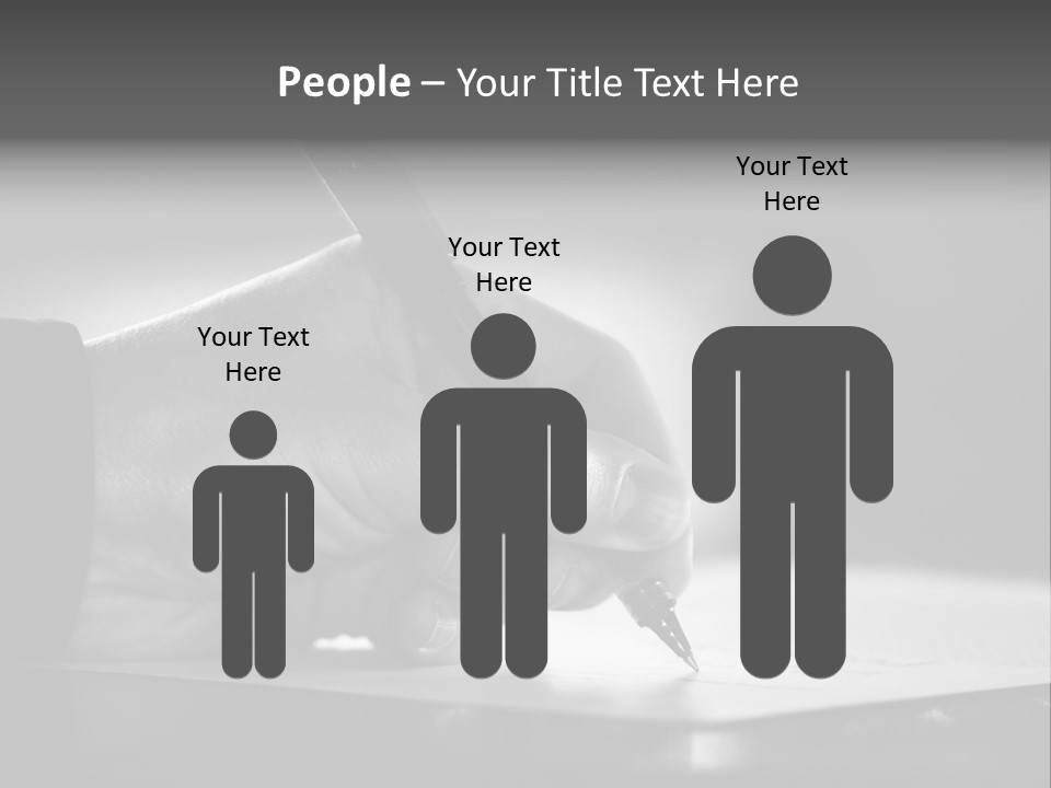 Hand At Desk Signing Paperwork/Document/ Contract Or Making Notes - Black And White Image. PowerPoint Template