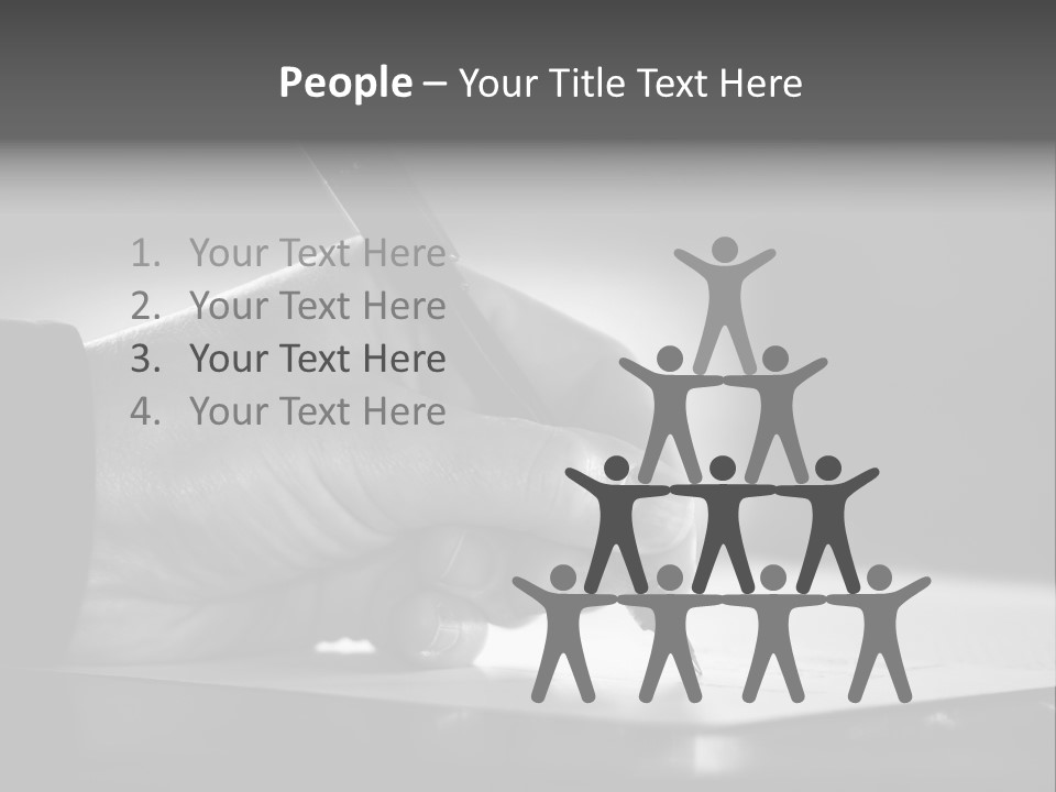 Hand At Desk Signing Paperwork/Document/ Contract Or Making Notes - Black And White Image. PowerPoint Template