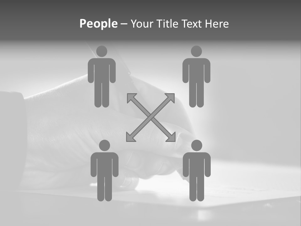 Hand At Desk Signing Paperwork/Document/ Contract Or Making Notes - Black And White Image. PowerPoint Template