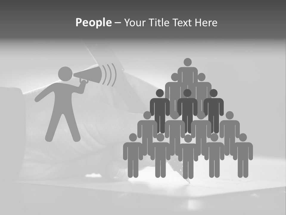 Hand At Desk Signing Paperwork/Document/ Contract Or Making Notes - Black And White Image. PowerPoint Template