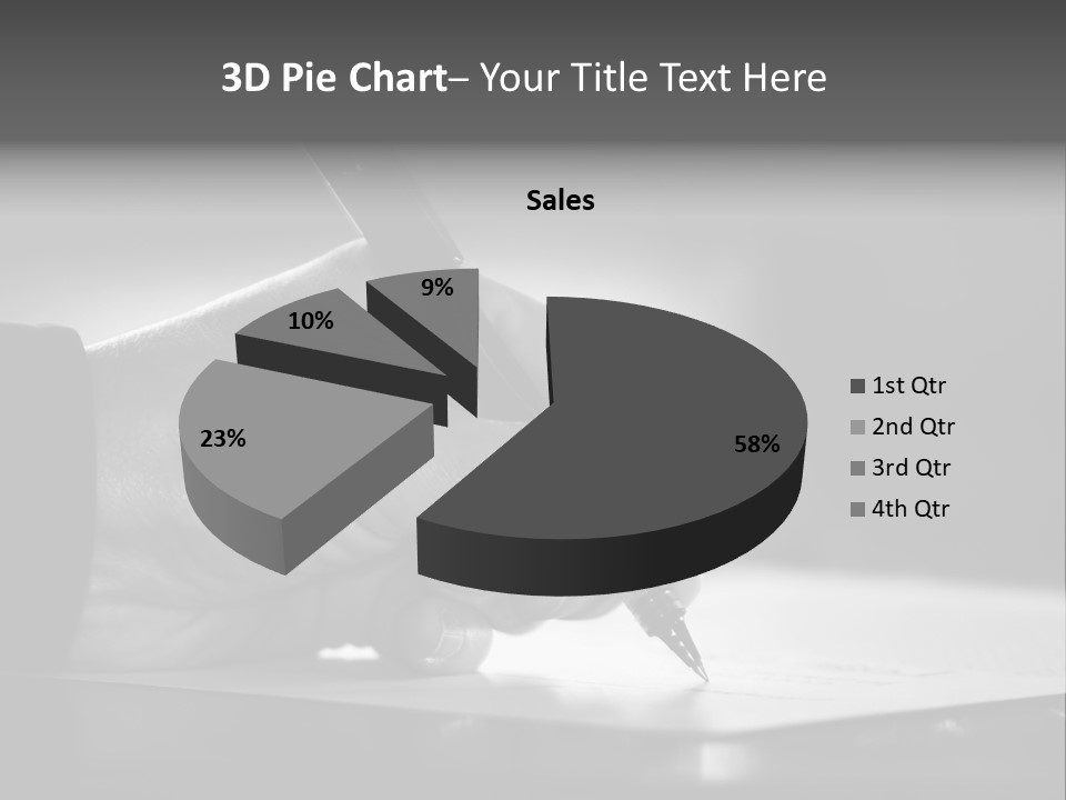 Hand At Desk Signing Paperwork/Document/ Contract Or Making Notes - Black And White Image. PowerPoint Template
