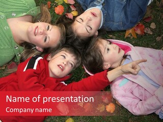 Children Relaxing On Autumn Grass PowerPoint Template