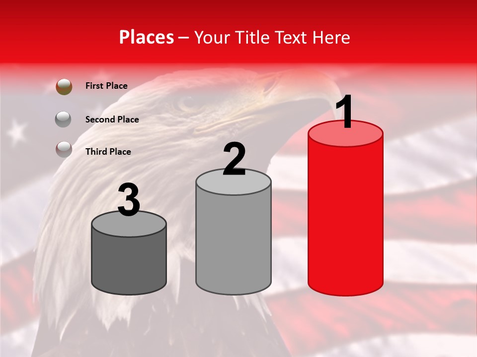 Double Exposure: Bald Eagle In The Foreground With The American Flag Blurred In The Background. PowerPoint Template