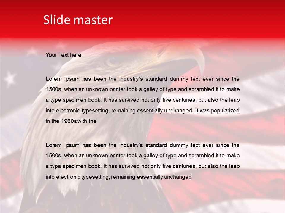 Double Exposure: Bald Eagle In The Foreground With The American Flag Blurred In The Background. PowerPoint Template