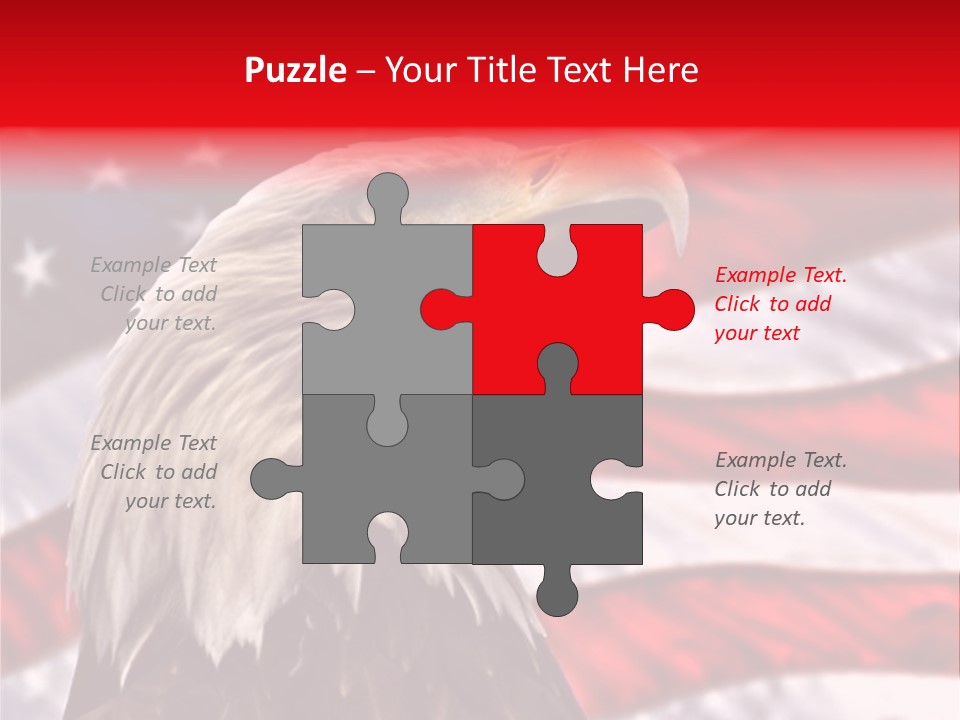 Double Exposure: Bald Eagle In The Foreground With The American Flag Blurred In The Background. PowerPoint Template