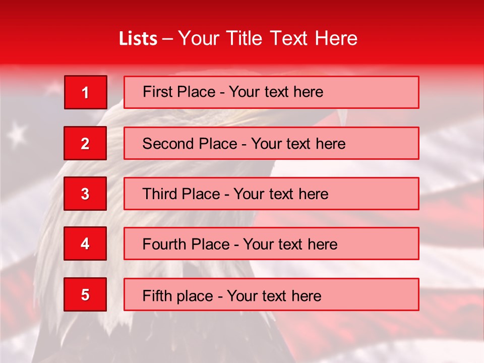 Double Exposure: Bald Eagle In The Foreground With The American Flag Blurred In The Background. PowerPoint Template