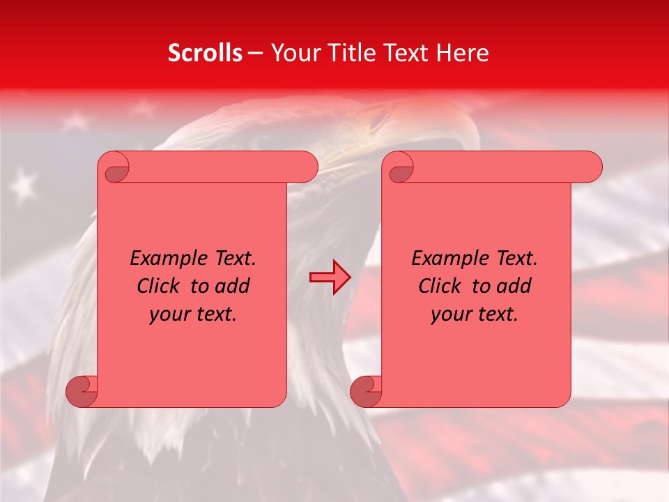 Double Exposure: Bald Eagle In The Foreground With The American Flag Blurred In The Background. PowerPoint Template