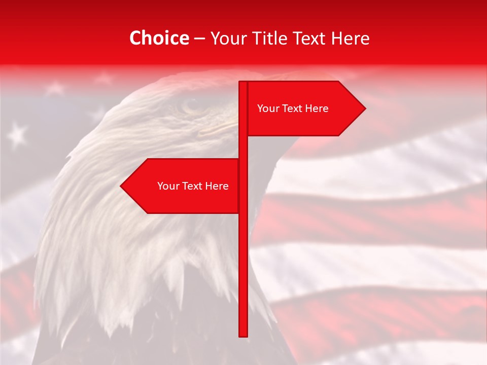 Double Exposure: Bald Eagle In The Foreground With The American Flag Blurred In The Background. PowerPoint Template
