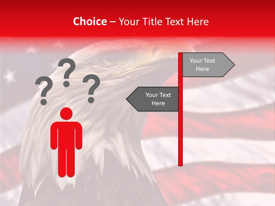 Double Exposure: Bald Eagle In The Foreground With The American Flag Blurred In The Background. PowerPoint Template