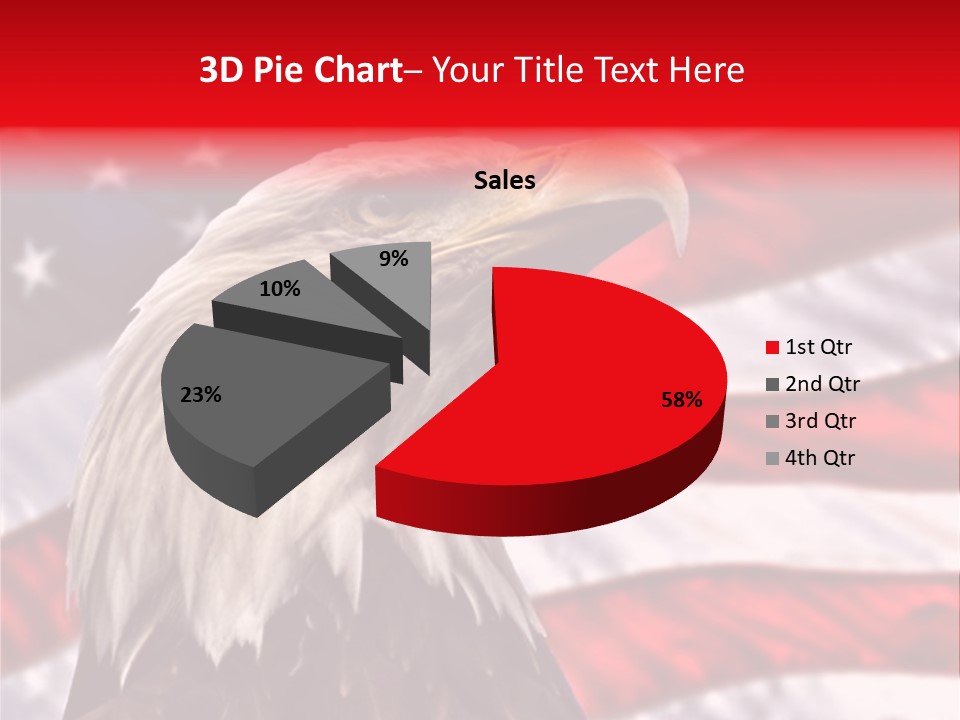 Double Exposure: Bald Eagle In The Foreground With The American Flag Blurred In The Background. PowerPoint Template