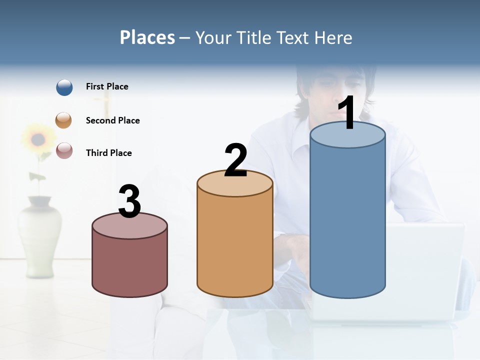 Young Man Home With Laptop PowerPoint Template