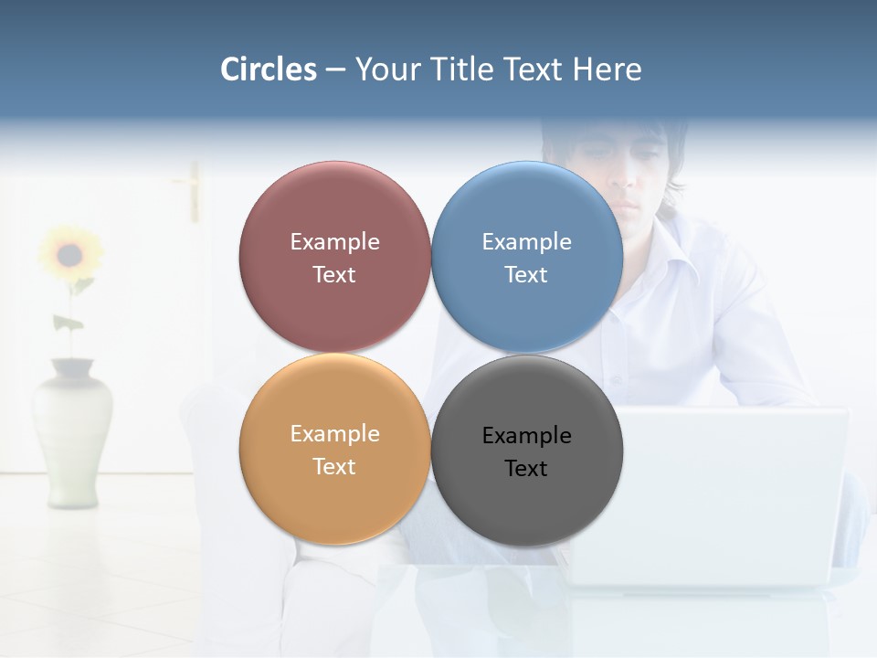 Young Man Home With Laptop PowerPoint Template