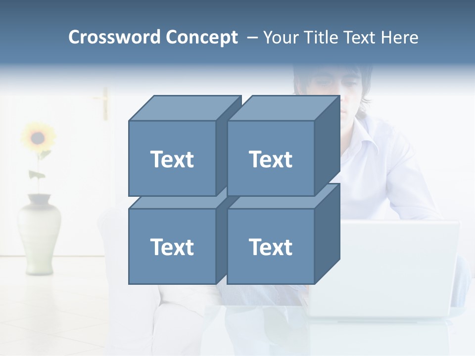 Young Man Home With Laptop PowerPoint Template